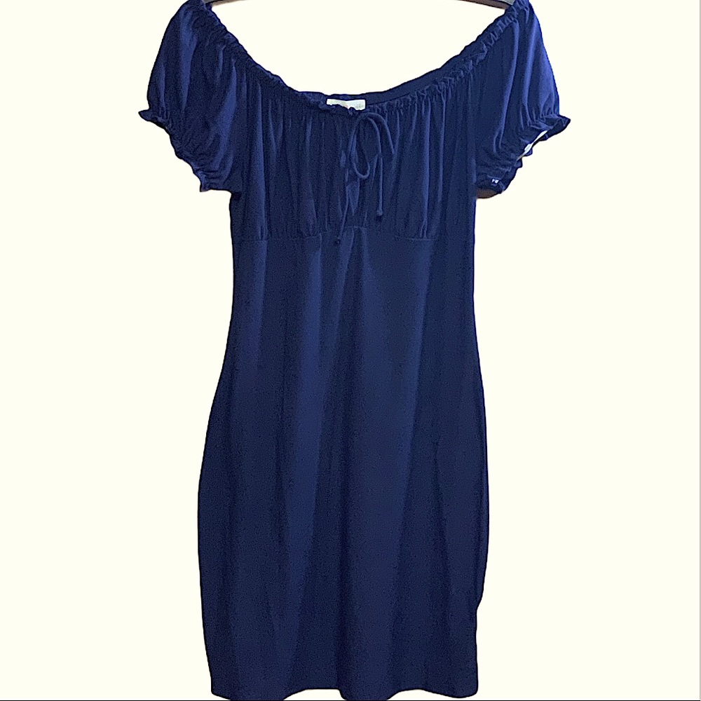 Super Cute Navy Off The Shoulder Dress - Picture 1 of 4